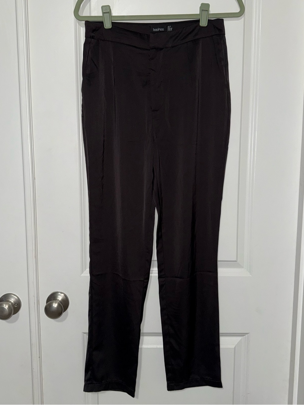 Boohoo Black Satin High-Waist Trousers
